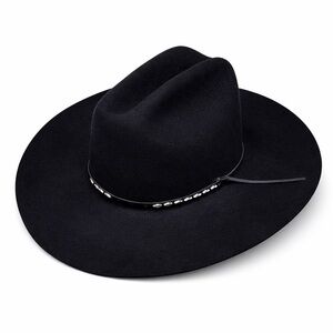 Renegade Black Wool Felt Cowboy Hat Wide Brim Concho Fedora Western Size 7 1/4